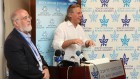 Security expert Eugene Kaspersky (right) discusses the Flame virus on a recent visit to Israel (Photo credit: Courtesy)