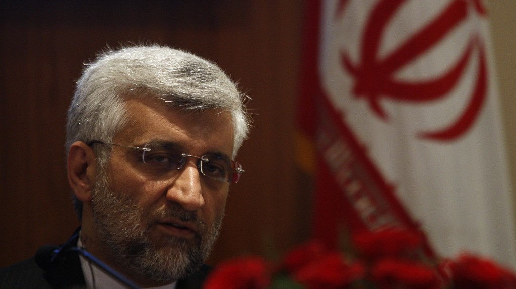 Iran’s chief nuclear negotiator Saeed Jalili speaks during a press conference in New Delhi, Friday (Photo credit: AP/Tsering Topgyal)