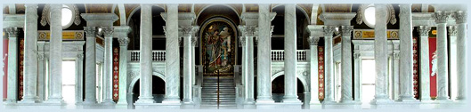 Great Hall, view of second floor with Minerva in distance. Library of Congress Thomas Jefferson Building, Washington, D.C.