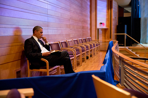 timelightbox:

Pete Souza/The White House
“The President works on his Newtown speech. Two days earlier, I photographed him when John Brennan first briefed him on the shootings. Throughout that day, he reacted as we all did, which people witnessed when he delivered his statement a few hours later. Before we headed to Newtown for the Sunday night vigil, he went to watch his daughter Sasha, 11, rehearse for her ballet performance in the Nutcracker. He was going to miss her performance that night because of the trip to Newtown. During breaks in the rehearsal, he worked on the speech. His expression in this photograph may be subtle to the viewer, but not to me. There is emotion and resolve etched on his face, and I know this was perhaps the toughest day of his Presidency.”
— Chief official White House photographer Pete Souza: Portrait of a Presidency 
