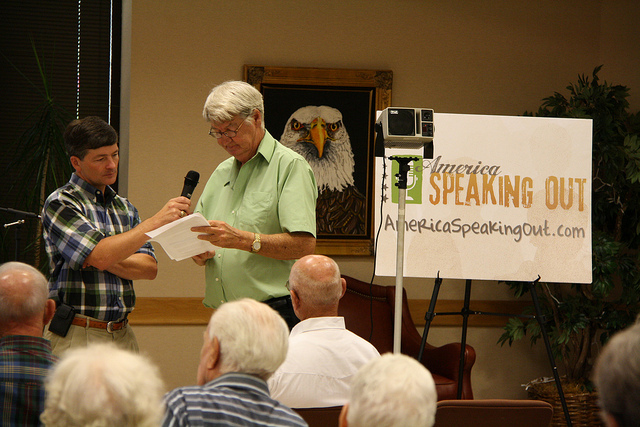 July 8, 2010 - Congressman Hensarling talks to the audience at his America Speaking Out Town Hall in Palestine