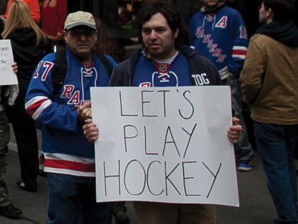 Hockey fans protest the NHL lockout outside the NHL offices in midtown Manhattan. (Photo by Allison Joyce/Getty Images)