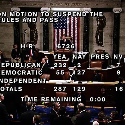 Photo: The House passed H.R. 6726, the Congressional Pay Freeze and Fiscal Responsibility Act, in a 287-129 vote.