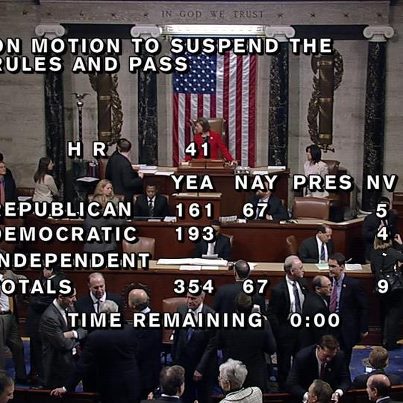 Photo: The House passed H.R. 41, a bill to temporarily increase the borrowing authority of the Federal Emergency Management Agency for carrying out the National Flood Insurance Program, in a 354-67 vote.