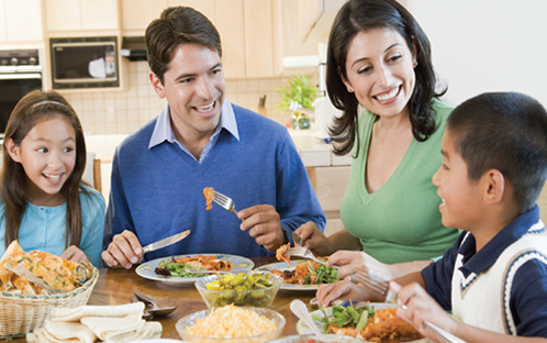 Family eating around the dinner table