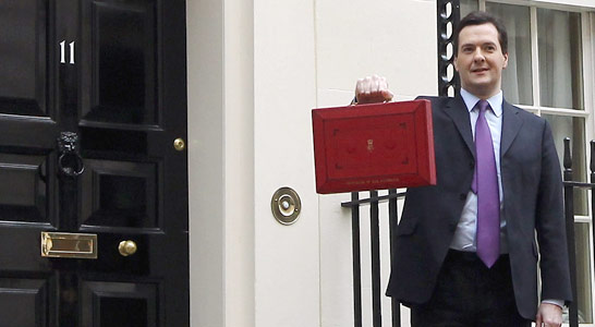 Chancellor George Osborne holding the Budget box