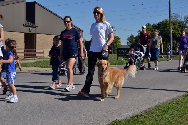 Families and community supporters trek the first three miles of the 101st Combat Aviation Brigade's Walk to Afghanistan event Saturday at Fort Campbell, Ky. More than 300 people participated on site and hundreds more are expected to participate remotely to reach the collective goal of 10, 644 miles. (U.S. Army photo by Spc. Jennifer Andersson, 159th Combat Aviation Brigade Public Affairs/ RELEASED)