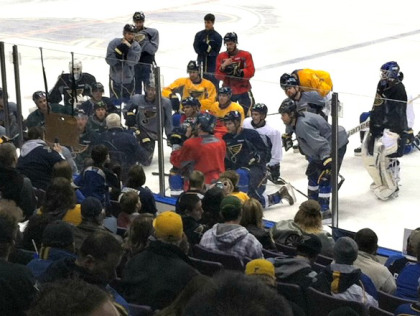 Cocah Ken Hitchcock instructs as St. Louis Blues training camp begins on January 13, 2013 (KMOX/Brian Kelly)