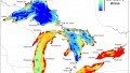 Image: Map of Great Lakes Showing Cumulative Environmental Stress Index. Source: GLEAM Project