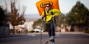 Marc Beverly, an internationally licensed mountain guide who is certified in rock, alpine and ski mountaineering, wears a deployed Backcountry Access Float 30 avalanche airbag.