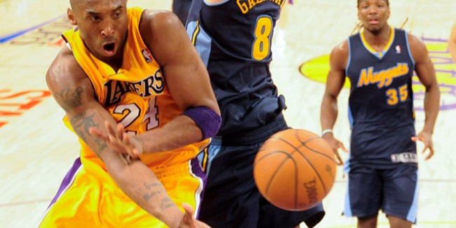 Kobe Bryant, left, isn't a player on a basketball team; he's a node on a network, and that pass is a transfer. So say a basketball fanatic and a math whiz who have developed a new way of analyzing basketball stats. Photo: Chris Carlson/Associated Press