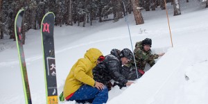 Justin Spain helps Chris Wallwork and John Haiducek dig a snow pit in the backcountry outside Taos, New Mexico, during an avalanche safety course. If you ski the backcountry, it's only a matter of time before you're racing an avalanche. Photo: Jakob Schiller.