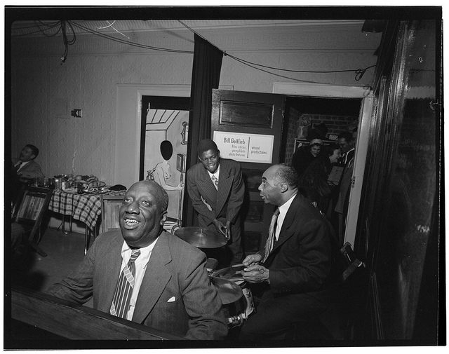 [Portrait of James P. (James Price) Johnson, Fess Williams, Freddie Moore, and Joe Thomas, William P. Gottlieb's office party, Jamaica, Queens, New York, N.Y., ca. 1948] (LOC)