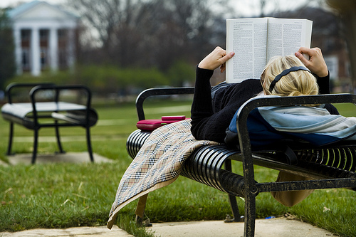 Student studying on the Mall