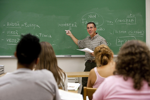 Prof. Joseph Falvo teaching Italian to one of his classes.