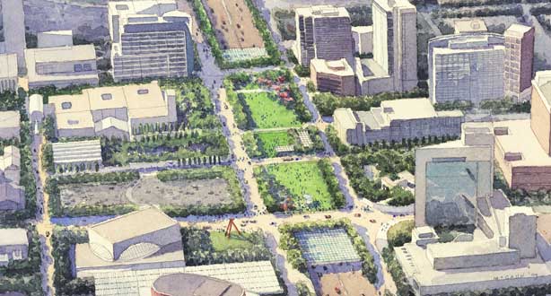 A sky view of Klyde Warren Park