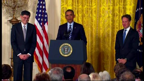 President Obama, after nominating Jack Lew for Treasury Secretary, joked about his messy signature.