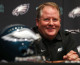 Chip Kelly talks to the media after being introduced as the new head coach of the Philadelphia Eagles during a news conference at the team's NovaCare Complex on January 17, 2013 in Philadelphia, Pennsylvania. The former Oregon coach surprised many after he initially turned down NFL clubs saying he would remain at Oregon. (Photo by Rich Schultz/Getty Images)