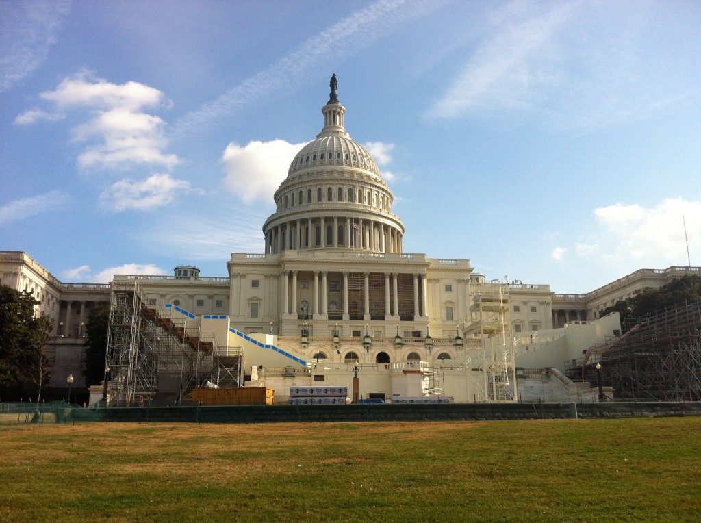 A view of the West side of the Capitol and Inauguration Platform on December 25, 2012.