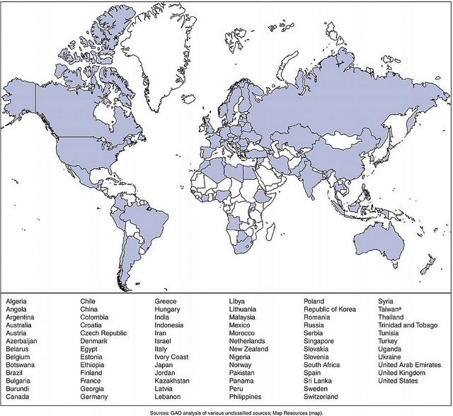 Figure 3: Map of Countries That Acquired UAVs by December 2011