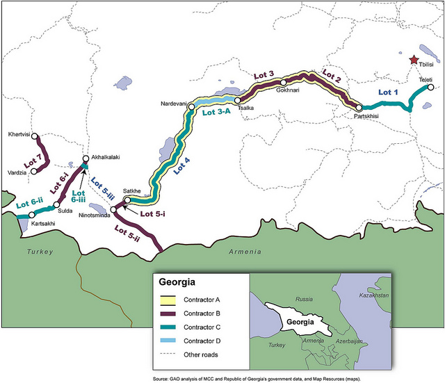 Figure 4: Division of the Samtskhe-Javakheti Roads Rehabilitation Project into Lots