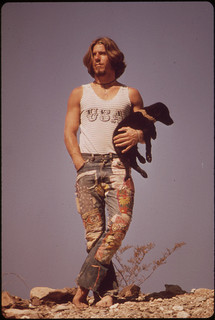 Hitchhiker with His Dog "Tripper" on U.S. 66, May 1972