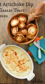 Creamy Hot Artichoke Dip with Garlic Toast Rounds gluten free BoulderLocavore