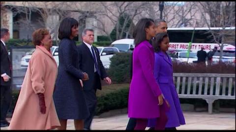 President Obama and family walk into St. John's Church the morning of Obama's second inauguration.