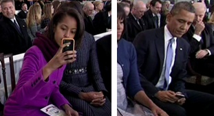 Even President Obama couldn't resist checking his smartphone during Inauguration festivities. Daughter Malia was also spotted seemingly taking photos on her iPhone.