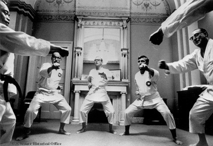 photo of senators practicing karate