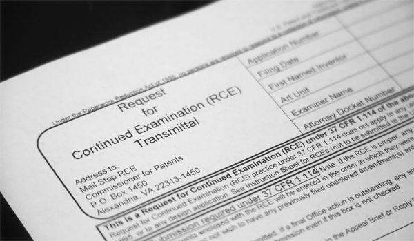 Paper RCE transmittal on a black background