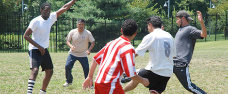 Men playing soccer