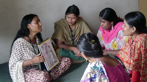 Kajol, a former sex worker and now a HIV prevention counselor at USAID's Modhumita project, works to raise awareness among other commercial sex workers in Dhaka, November 14, 2012. [Photo Courtesy of Fhi360 Bangladesh/ Used by Permission]