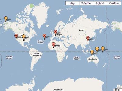 With three primary locations (yellow balloon)—Southern Great Plains, Tropical Western Pacific, and North Slope of Alaska—ARM covers a range of climate conditions, including two mobile facilities (red balloon). (NOTE: this could be a Google map like the ARM one.)