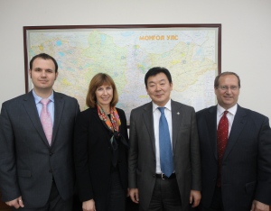 From left: Blake Pritchett, Foreign Affairs Officer, Office of Export Control Cooperation, Elizabeth Rood, Director, Office of Export Control Cooperation, Ts. Tsolmon, Member of Parliament, David Wyche, Economic and Commercial Section Chief, U.S. Embassy