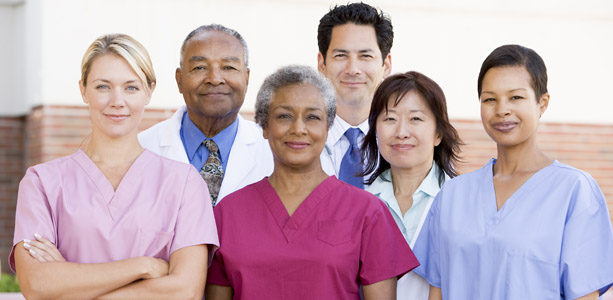 Six Health Care Workers Lined in Group Shot