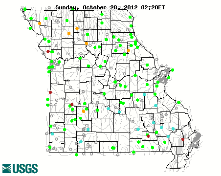 Current streamflow conditions in Missouri; click to go to a live map.