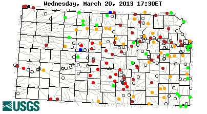 Current streamflow conditions in Kansas; click to go to a live map.