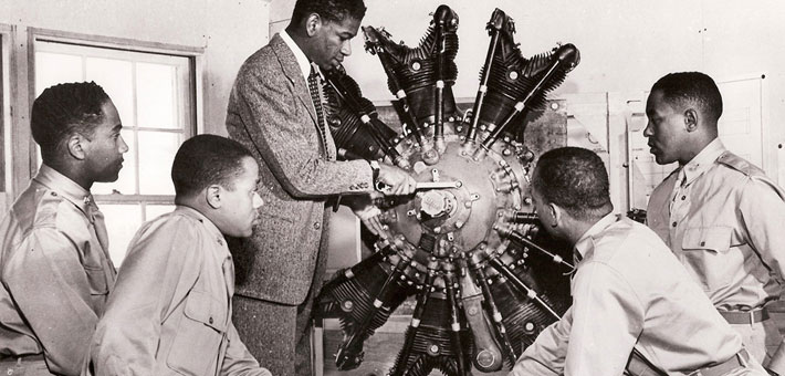 Photo of young airmen learning engine repair, courtesy of the Air Force Historical Research Agency