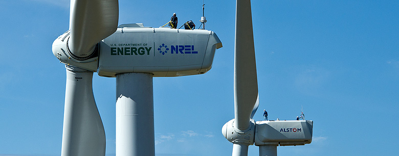 Photo of two wind turbines