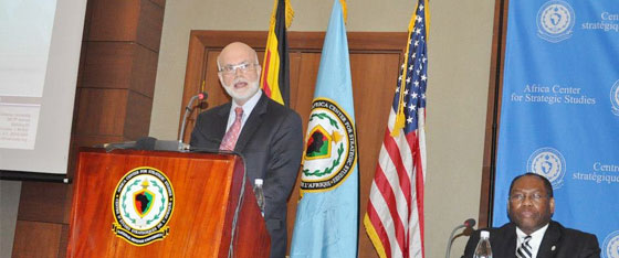 U.S. Ambassador to Uganda Scott DeLisi addresses participants at the ACSS workshop opening ceremony

