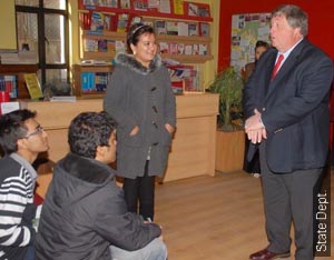 Ambassador Bodde chats with students and staff.