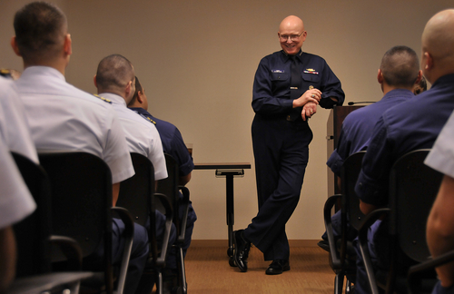 Adm. Bob Papp meets with members of the Washington D.C. chapter of the Association of Naval Services Officers at Coast Guard Headquarters Nov. 18, 2010. U.S. Coast Guard photo by Petty Officer 2nd Class Patrick Kelley.