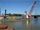 Marine Design Center testing the St. Paul District Crane Barge Leonard lifting 169,000 lbs at 76 feet over the barge end.  The Seatrax crane was installed on the barge by the USACE Ensley Engineer Yard, Memphis District.