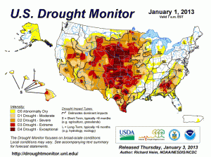 U.S. map showing drough conditions