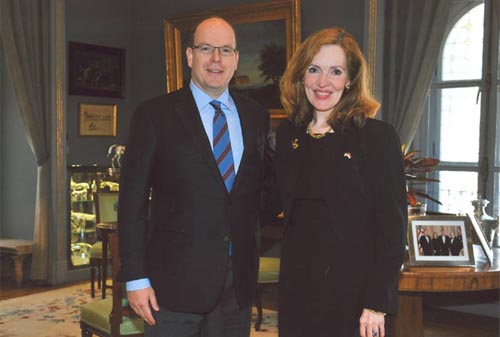On April 15, 2011, Consul General Diane E. Kelly met H.S.H. Prince Albert II, following her accreditation to Monaco. (DOS)