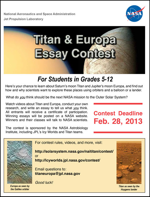Titan and Europa essay contest flyer