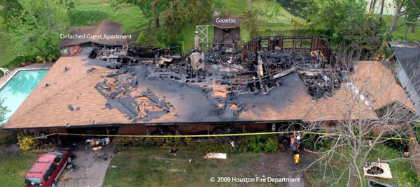 Wind Driven Fire in Home, Texas, 2009. Aerial view of damage to the structure. Photo credit: Houston Fire Department.