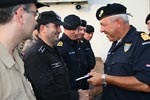 Commodore Michiel Hijmans presents Lieutenant Commander Georgi Savov of the Bulgarian Armed Forces the NATO Non Article Five Africa Medal for his participation in NATO’s counter piracy mission, Operation Ocean Shield.   