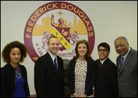 
From left, Maria Pettis (student at Waukegan H.S.), History Teacher of the Year Joshua Bill, Caroline Kennedy,  Eduardo Cruz (student at Waukegan H.S.), and ACHP Vice Chairman Clement Price